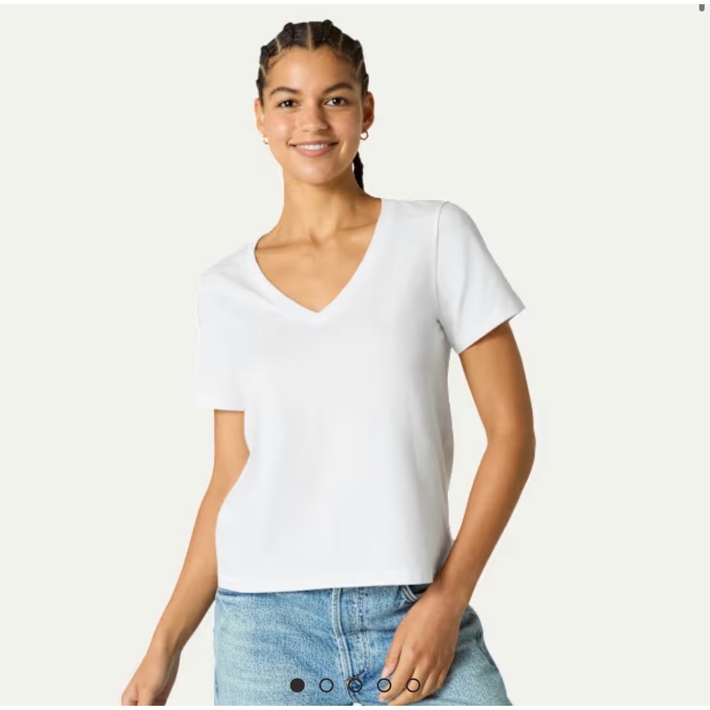 NWT* Bombas Women Core Pima Cotton SS V-Neck T-Shirt White Large Classic Capsule